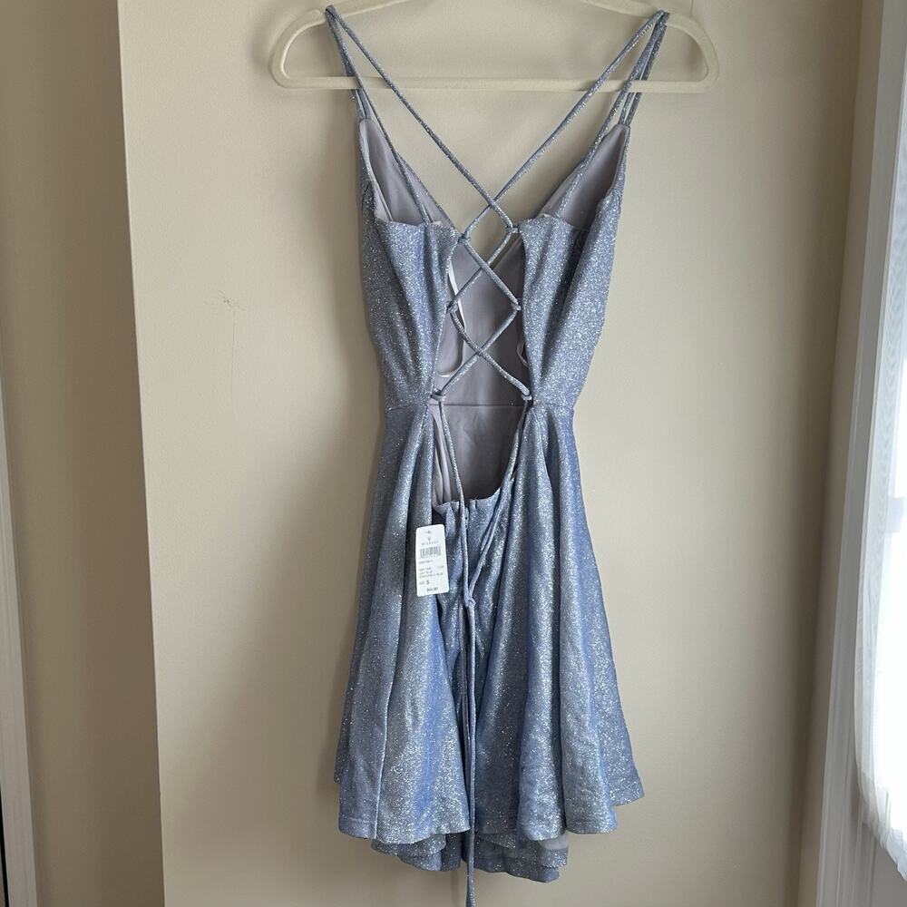 Rashida Lattice Back Glitter‎ Party Homecoming Dress WindsorBlue NWT Size Small - Picture 3 of 8